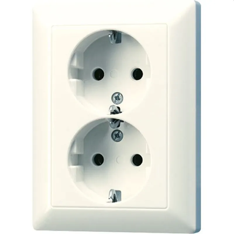 Jung SCHUKO®-Zweifach-Steckdose, 16 A 250 V ~, SAFETY+, Duroplast, Serie AS, weiß AS5020KIU