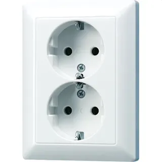 Jung SCHUKO®-Zweifach-Steckdose, 16 A 250 V ~, SAFETY+, Duroplast, Serie AS, alpinweiß AS5020KIUWW