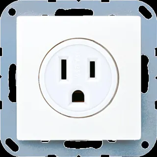Jung Steckdose, US-Norm NEMA, 15 A 125 V ~, Schraubklemmen, ohne Krallen, Thermoplast, Serie AS/A, alpinweiß A521-15WW