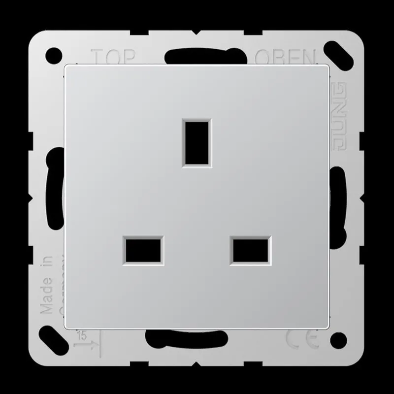 Jung Steckdose, 13 A 250 V ~, Schraubklemmen BS 1363-1, 4 mm2, ohne Krallen, SAFETY+, Serie A, aluminium A3521AL