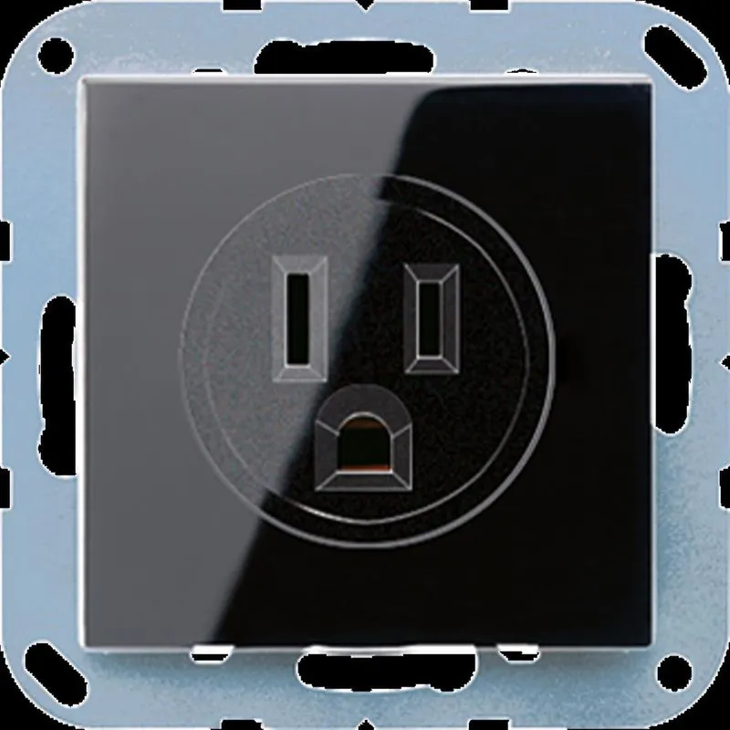Jung Steckdose, US-Norm NEMA, 15 A 125 V ~, Schraubklemmen, ohne Krallen, Thermoplast, Serie A, schwarz A521-15SW
