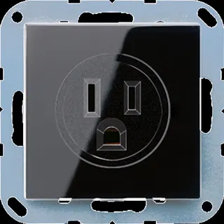 Jung Steckdose, US-Norm NEMA, 15 A 125 V ~, Schraubklemmen, ohne Krallen, Thermoplast, Serie A, schwarz A521-15SW
