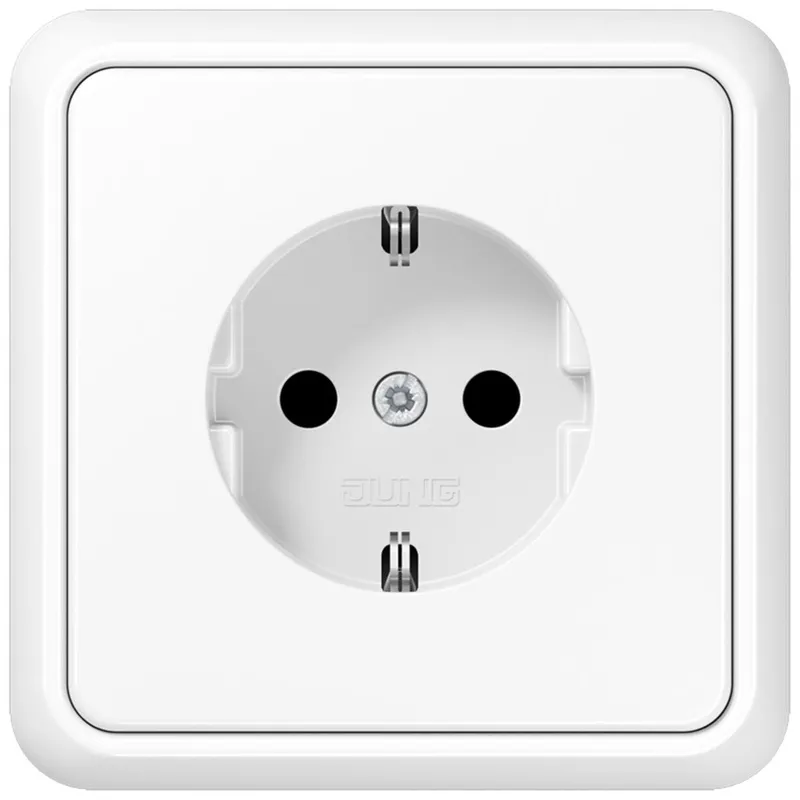 Jung SCHUKO Steckdose, 16 A 250 V ~, SAFETY+, mit Rahmen, Duroplast, Serie CD, alpinweiß 5520KIWW