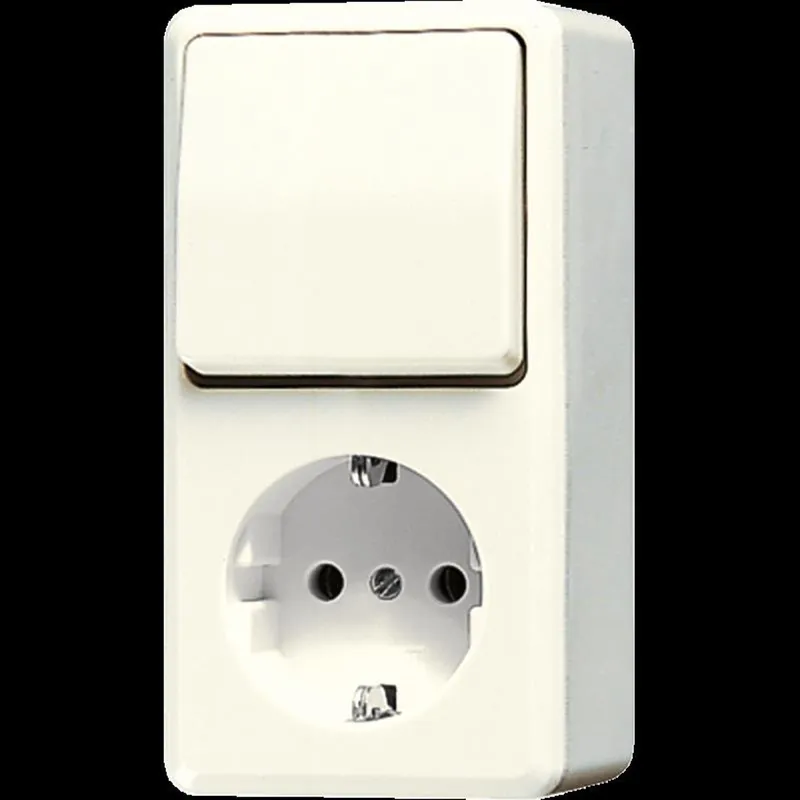 Jung SCHUKO®-Steckdose 16 A 250 V ~ mit Schalter Universal Aus-Wechsel 10 AX 250 V ~, AP 600, weiß 676A