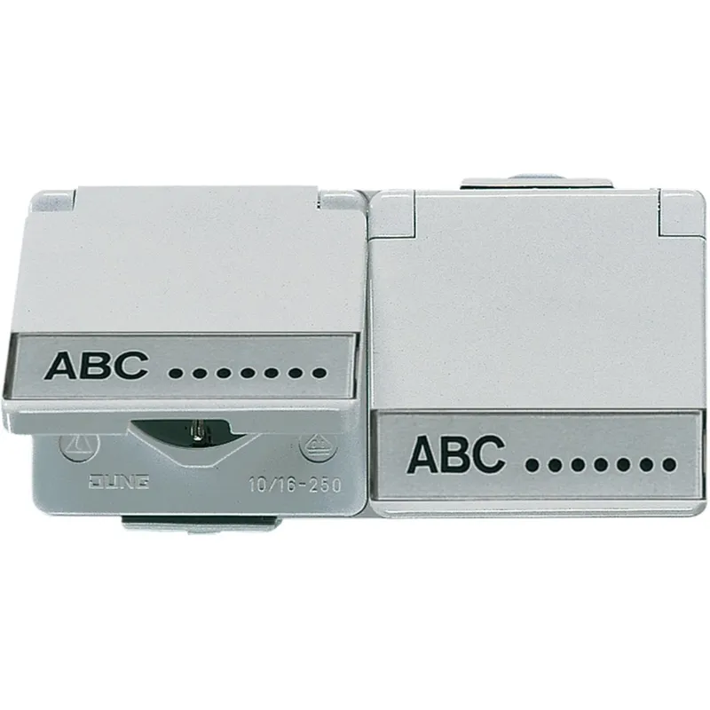 Jung SCHUKO®-Zweifach-Steckdose, 16 A 250 V ~, mit Schriftfeld, Klappdeckel, waagerecht, IP 44, WG 600 622NAWW