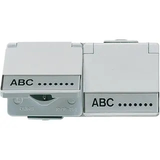 Jung SCHUKO®-Zweifach-Steckdose, 16 A 250 V ~, mit Schriftfeld, Klappdeckel, waagerecht, IP 44, WG 600 622NAWW
