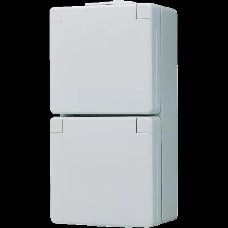 Jung SCHUKO®-Zweifach-Steckdose, 16 A 250 V ~, Klappdeckel, senkrecht, IP 44, WG 600 622W