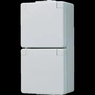 Jung SCHUKO®-Zweifach-Steckdose, 16 A 250 V ~, Klappdeckel, senkrecht, IP 44, WG 600 622W
