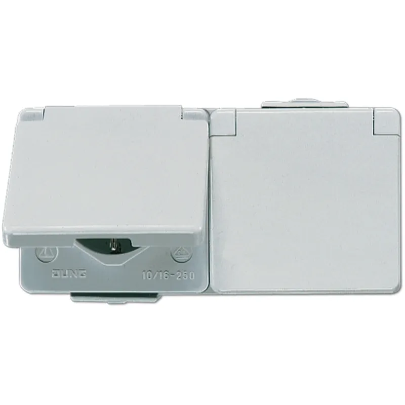 Jung SCHUKO®-Zweifach-Steckdose, 16 A 250 V ~, Klappdeckel, waagerecht, IP 44, WG 600 622WW
