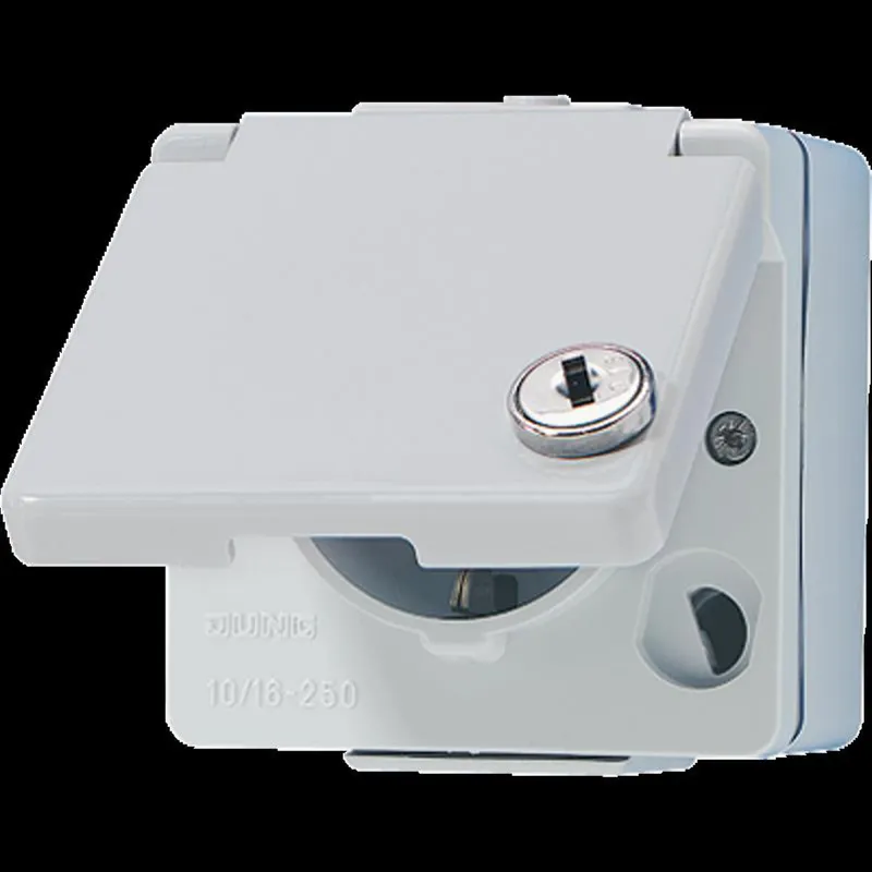 Jung SCHUKO Steckdose, 16 A 250 V ~, Klappdeckel, mit Sicherheitsschloss, IP 44, WG 600 620WSL