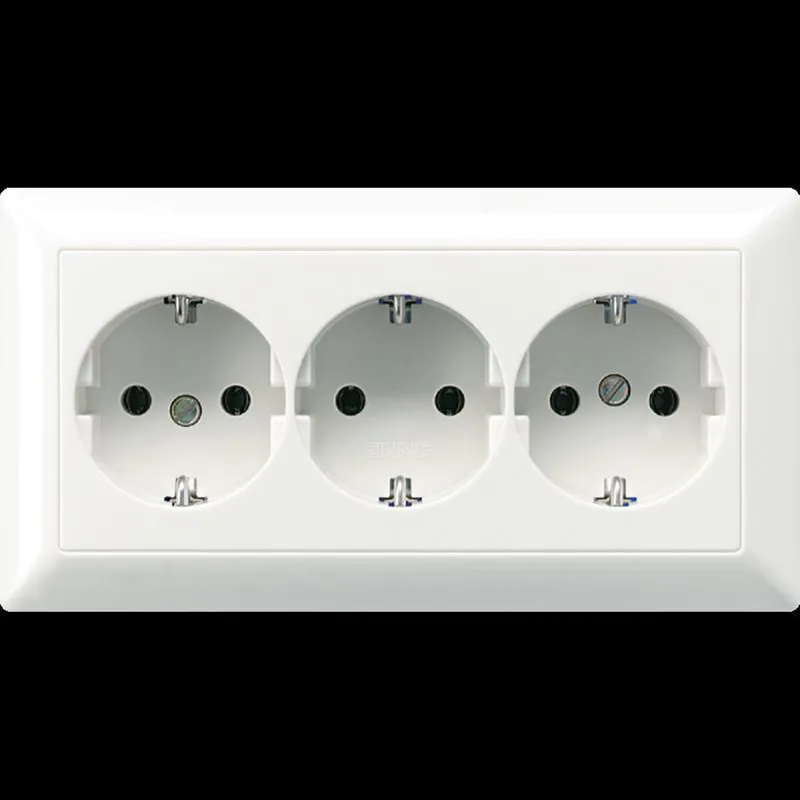 Jung Kabelkanal-SCHUKO®-Steckdose, 3fach, 16 A 250 V ~, Duroplast, Serie AS, alpinweiß AS523WW