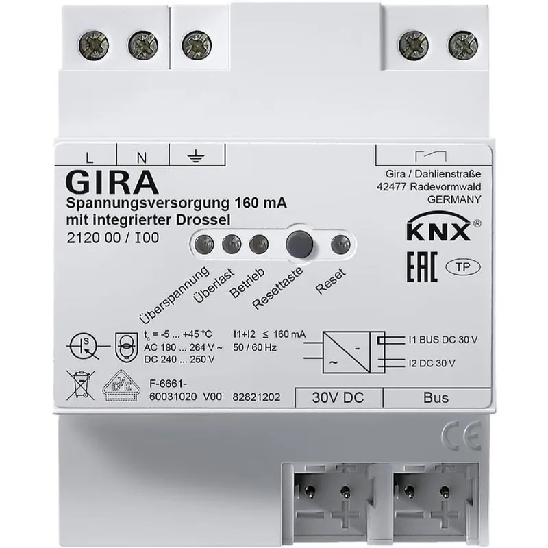 Gira Spannungsversorgung 212000 KNX/REG 160mA Drossel 212000