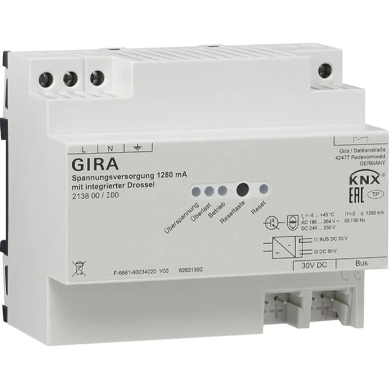 Gira Spannungsversorgung 213800 KNX/REG 1280mA Drossel 213800