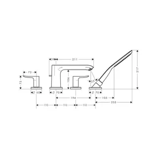 Hansgrohe Metris 4-Loch Wannenarmatur Fertigset chrom Wannenrandmontage – Bild 2