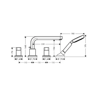 Hansgrohe 4-Loch Wannenarmatur Metris S F-Set Auslauf lang chrom Wannenrandmontage – Bild 2