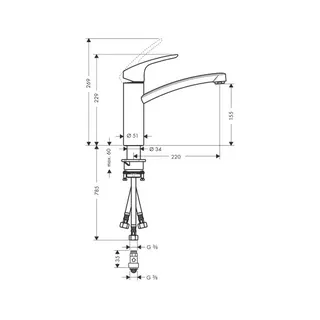 Hansgrohe Focus E 2 Spültischmischer Festauslauf chrom Niederdruck – Bild 2