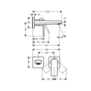 Hansgrohe Metropol Waschtischmischer Unterputz mit Hebelgriff und Auslauf 165 mm für Wandmontage, chrom – Bild 2