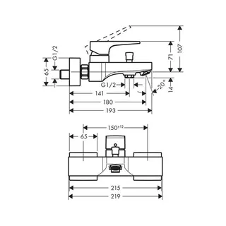 Hansgrohe Metropol Wannenmischer Aufputz mit Hebelgriff, chrom – Bild 2