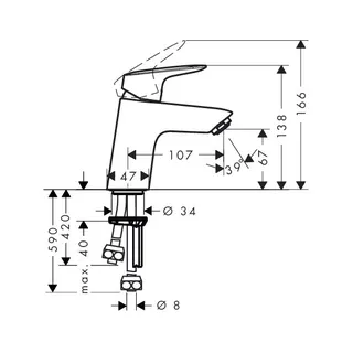 Hansgrohe Logis 70 Waschtischmischer für offene Warmwasserbereiter mit Push-Open Ablaufgarnitur – Bild 2