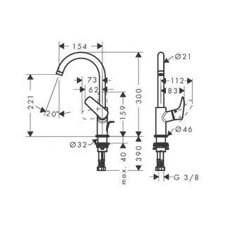 Hansgrohe Logis 210 Waschtischmischer mit 120° Schwenkauslauf, mit Ablaufgarnitur – Bild 2