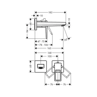 Hansgrohe Metropol Waschtischmischer Unterputz mit Bügelgriff und Auslauf 165 mm für Wandmontage, chrom – Bild 2