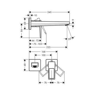 Hansgrohe Metropol Waschtischmischer Unterputz mit Bügelgriff und Auslauf 225 mm für Wandmontage, chrom – Bild 2
