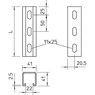 OBO Profilschiene MS4141PP6000FT 6000x41x41 Seitenlochung – Bild 2