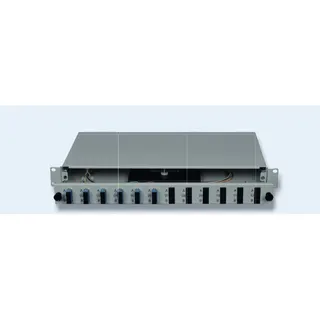 DNBL Spleissbox 19" 1HE ausz. RAL7035 6xSCD/PC-Kupp, 12x-Pigtails OS2 5122206121