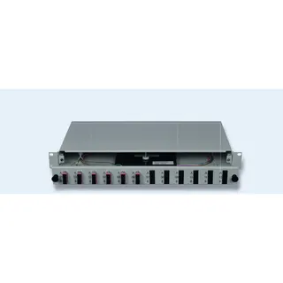 DNBL Spleissbox 19" 1HE ausz. RAL7035 6xSCD-Kupp, 12x-Pigtails OM4 5122206125