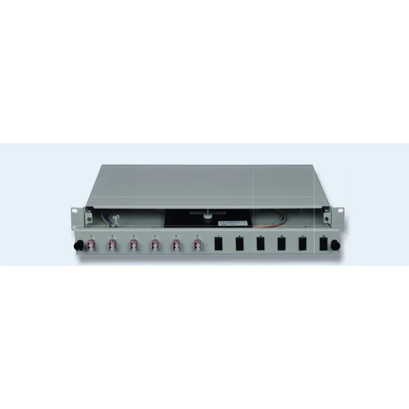 DNBL Spleissbox 19" 1HE ausz. RAL7035 6xLCD-Kupp, 12x-Pigtails OM4 5122206175