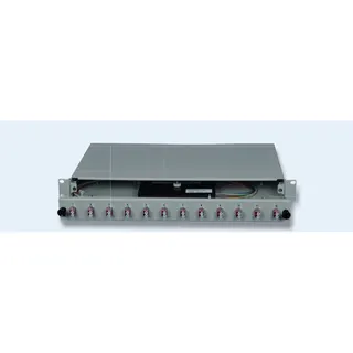 DNBL Spleissbox 19" 1HE ausz. RAL7035 12xLCD-Kupp, 24x-Pigtails OM4 5122212175