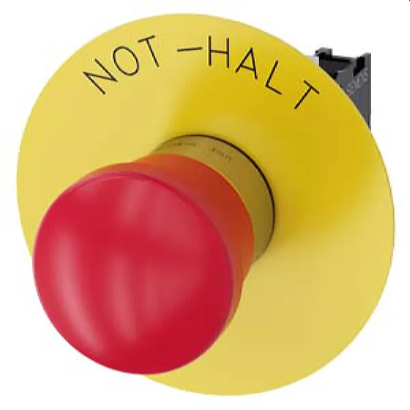 Siemens Not-Halt-Pilzdrucktaster 22mm rund rot mit Beschriftung 1OE 3SU1150-1HA20-1CH0
