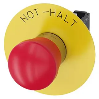 Siemens Not-Halt-Pilzdrucktaster 22mm rund rot mit Beschriftung 1OE 3SU1150-1HA20-3CH0