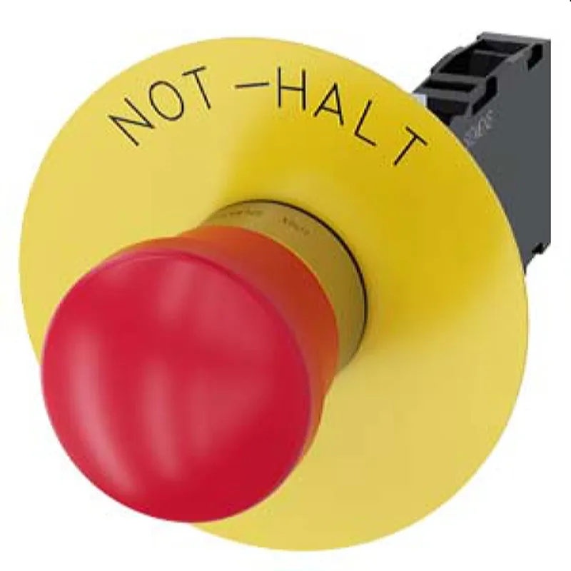 Siemens Not-Halt-Pilzdrucktaster 22mm rund rot mit Beschriftung 1S+1OE 3SU1150-1HA20-1FH0