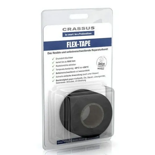 Crassus Flex-Tape, Reparaturband Schwarz 25mmx3,5mx0,7mm, selbstverschweißend