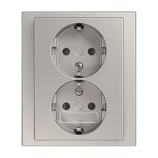 Busch-Jaeger SCHUKO-Doppel-Steckdose 202 EUJB-83 volle Abdeckung alusi.
