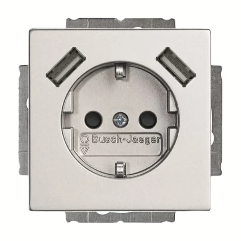 Busch-Jaeger SCHUKO-Doppel-Steckdose 20 EUCB2USB-83 2x USB aluminiumsilber