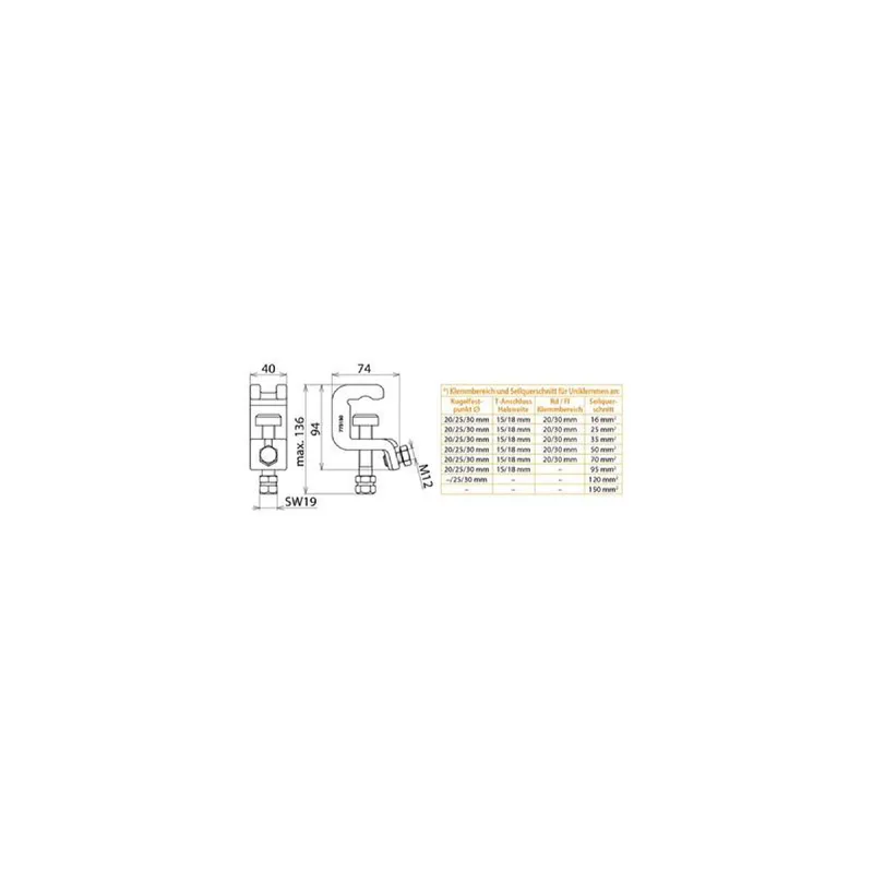 Dehn & Söhne Universalerdungsklemme 773130 UK 30 SK Rd/Fl 30mm m. Spindel