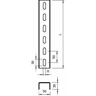 OBO U-Stiel 3seitig gelocht US 3 70 FS 50x30x700 bandverzinkt – Bild 2