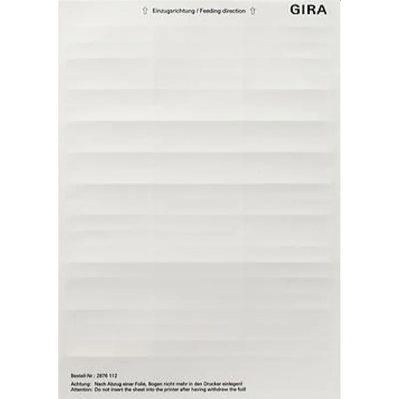 Gira Beschriftungsbogen 2876112 11,7x66,3mm reinweiss