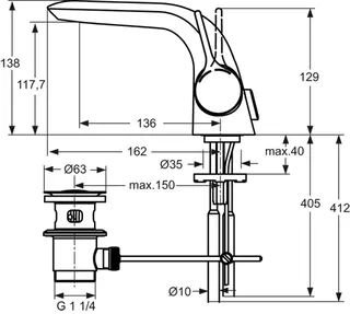 Ideal Standard Melange Waschtisch Armatur Ausladung 136 mm chrom – Bild 2