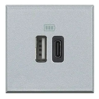 Bticino Netz-/Ladeteil Axolute USB A+C 2-modulig Aluminium