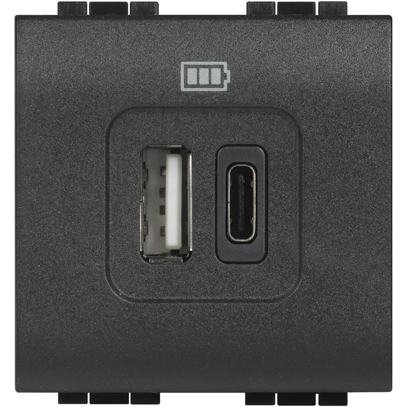 Bticino Netz-/Ladeteil LivingLight USB A+C 2-modulig Anthrazit