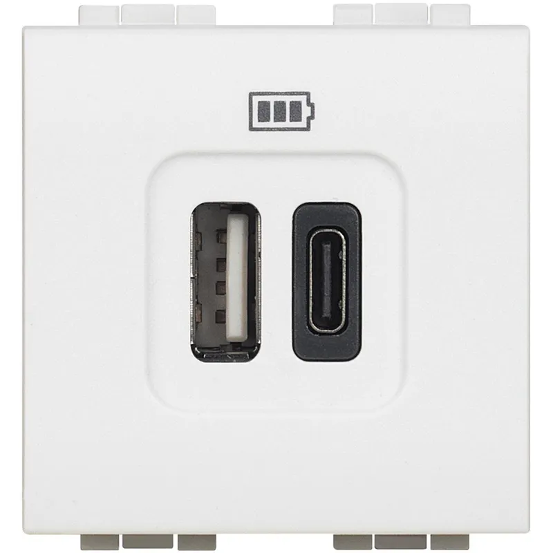Bticino Netz-/Ladeteil LivingLight USB A+C 2-modulig Weiß