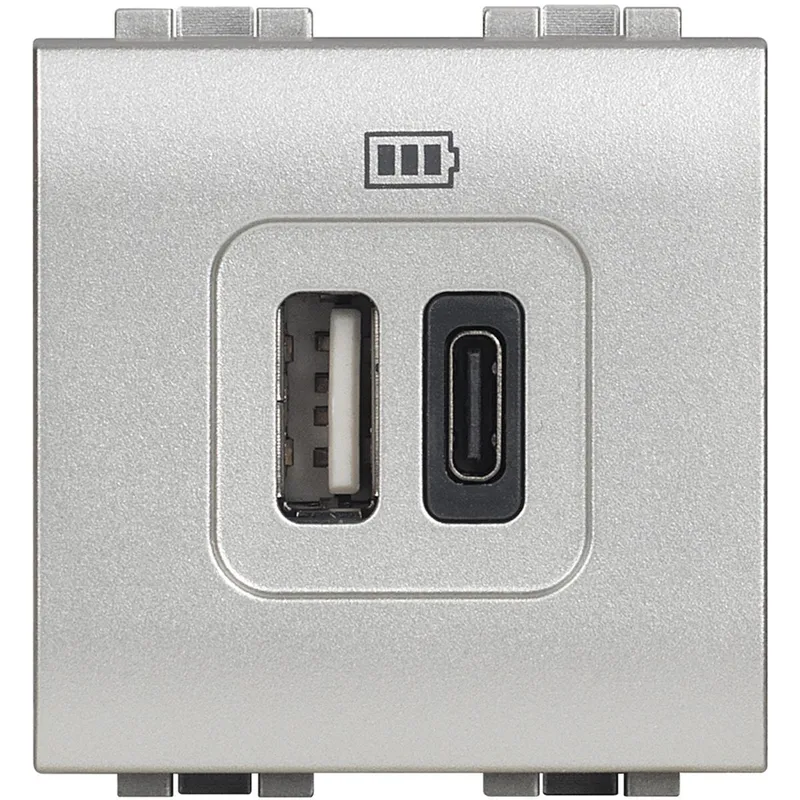 Bticino Netz-/Ladeteil LivingLight USB A+C 2-modulig Tech