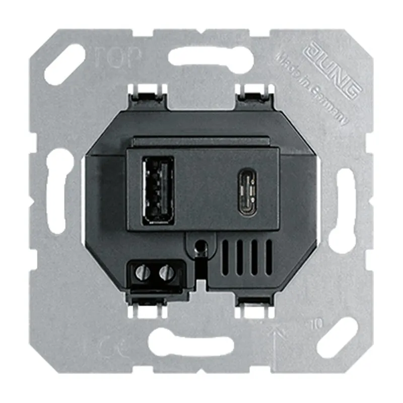 Jung USB-Ladegerät, 1 x Typ A + 1 x Typ C, schwarz USB15CASW
