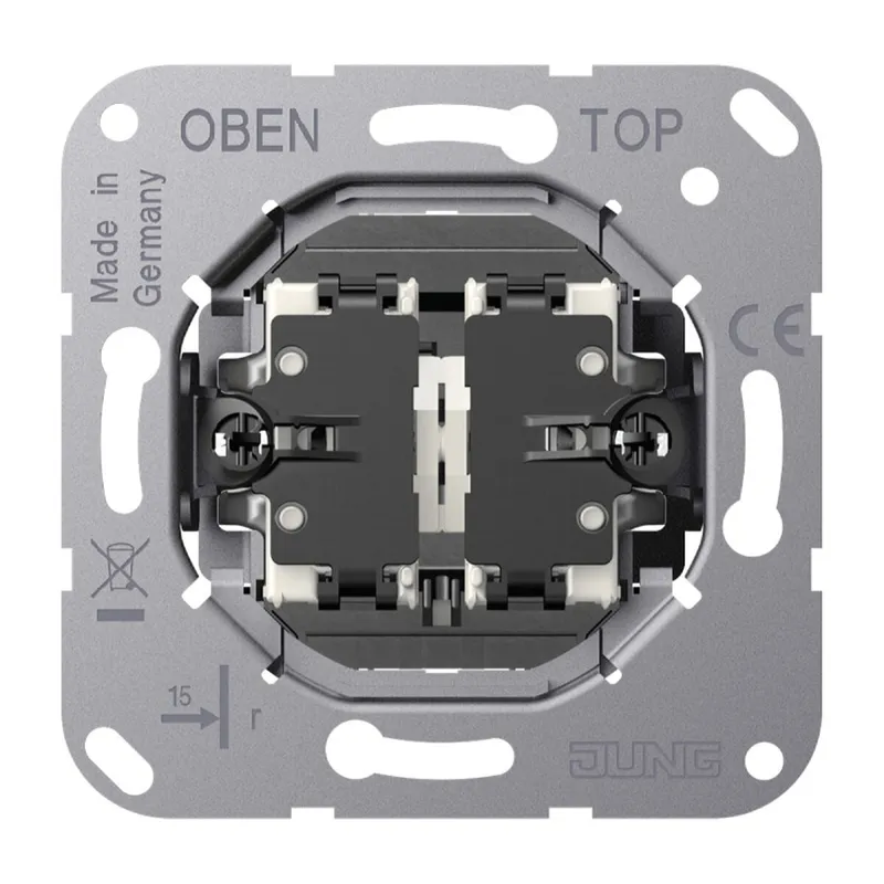 Jung Kipp-Kontrollschalter, 10 AX 250 V ~, Serien mit 2 roten LED-Lampen, ohne Krallen K505KOEU5