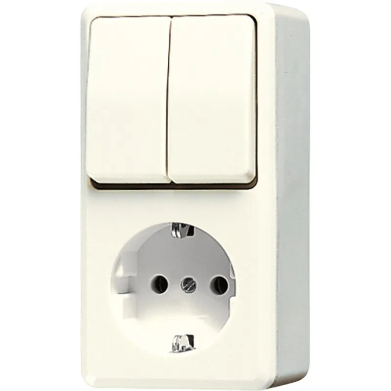 Jung SCHUKO®-Steckdose 16 A 250 V ~ mit Serienschalter 10 AX 250 V ~, AP 600, weiß 675A