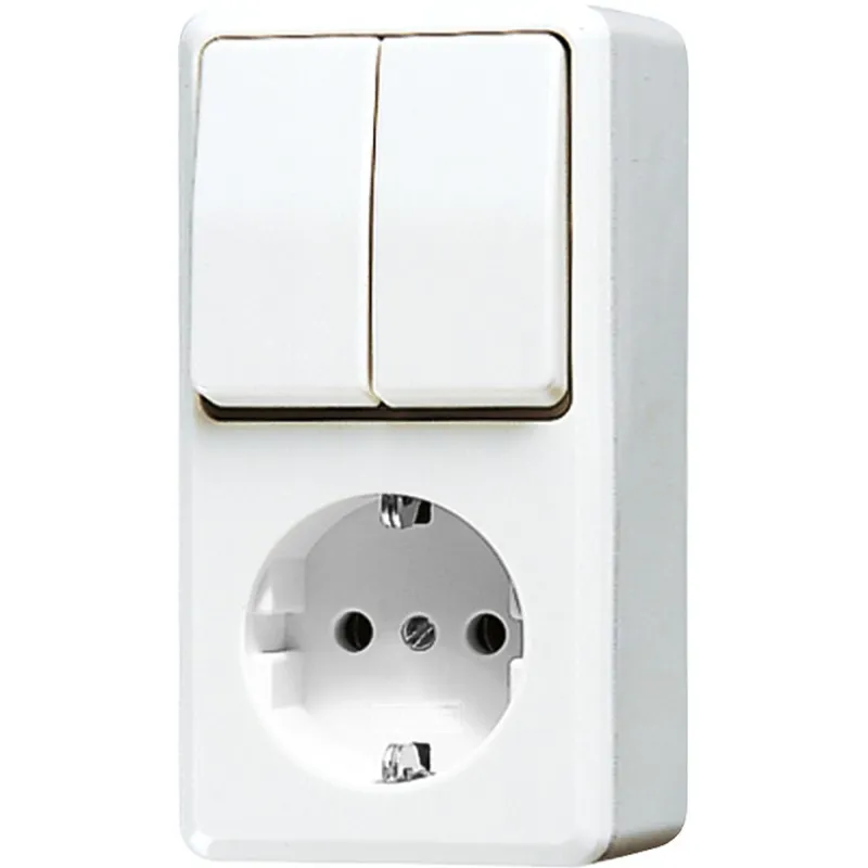 Jung SCHUKO®-Steckdose 16 A 250 V ~ mit Serienschalter 10 AX 250 V ~, AP 600, alpinweiß 675AWW