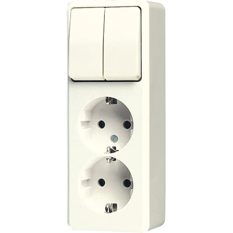 Jung SCHUKO®-Zweifach-Steckdose 16 A 250 V ~ mit Serienschalter 10 AX 250 V ~, AP 600, weiß 625A